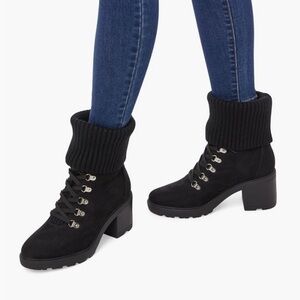 Justfab Women’s Camber Fold-Over Lace-Up Bootie in black size 7